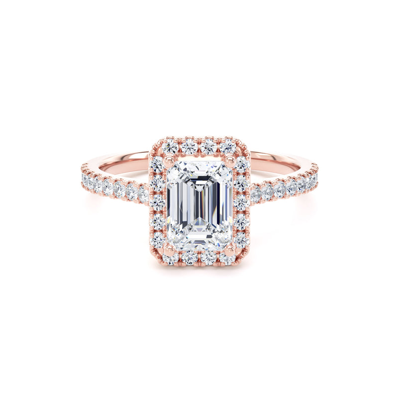 Diamond Emerald cut halo