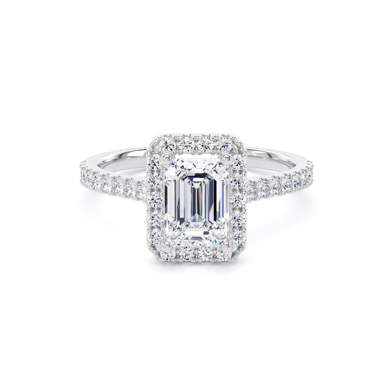 Diamond Emerald cut halo