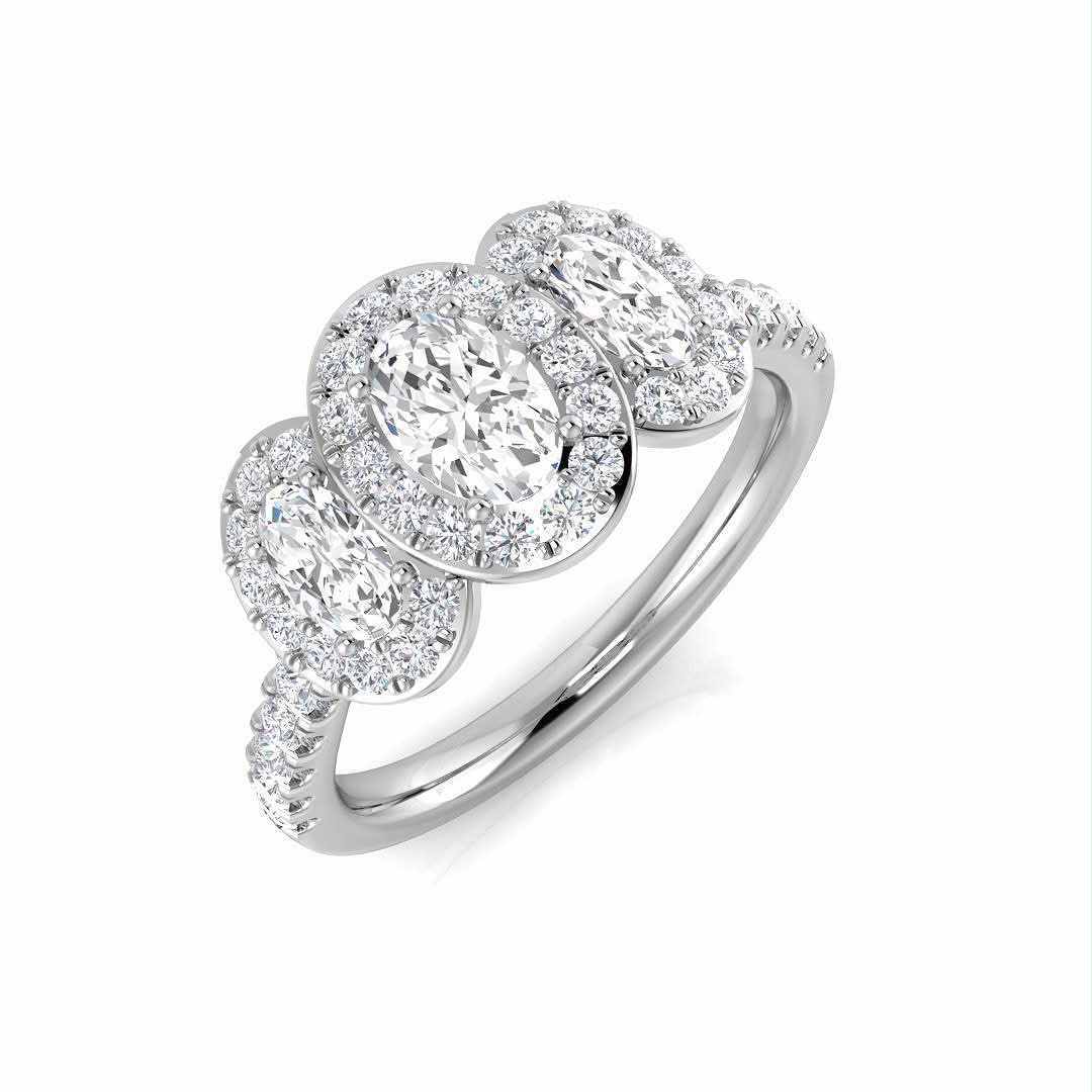 Diamond 3 stone oval halo