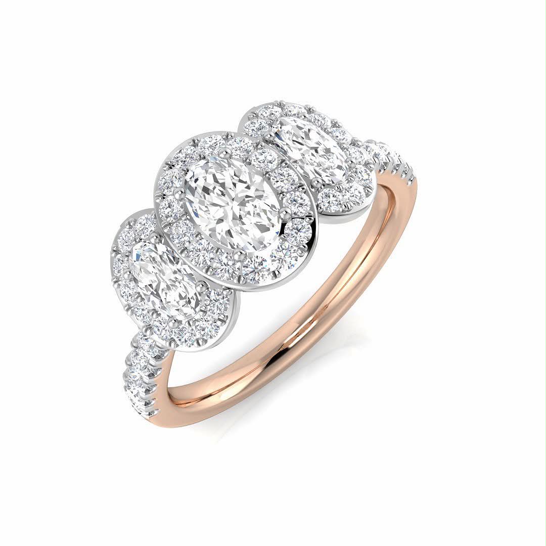 Diamond 3 stone oval halo
