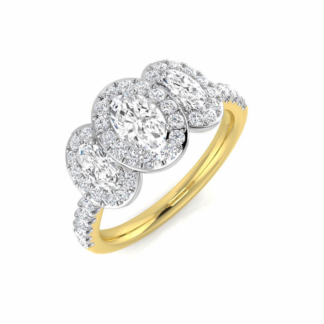 Diamond 3 stone oval halo